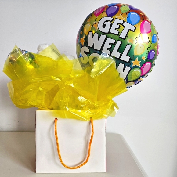 Ceramic Tote Plush Bear Baloons "Get Well Soon", AmeriChoice Since 1987 - Picture 2 of 10